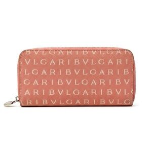 Bulgari Coral Pink Logo Zip-Around Wallet